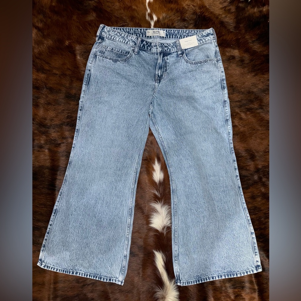Hollister Light Blue Low Rise Baggy Flare Cut Jeans